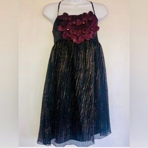 BURLAPP 6 Anthropologie Black Pure Silk Spaghetti Strap Babydoll Dress